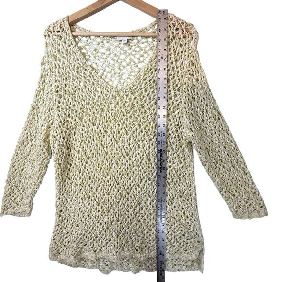 J.Jill Open Knit Crochet Beachy Yellow Tunic Top WOMENS SIZE LARGE 100% Cotton - Picture 3 of 8